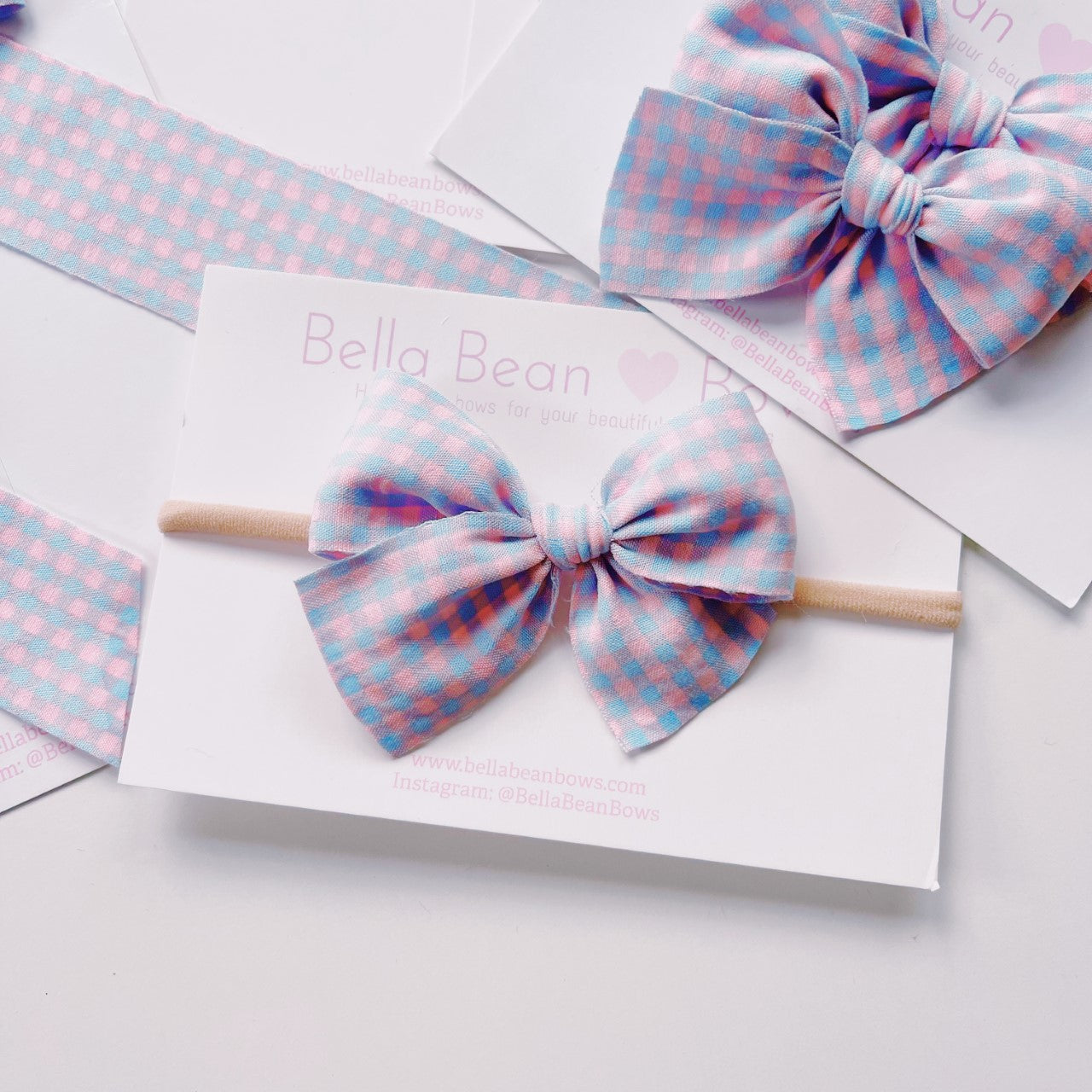 Vintage Trim Bow ~ 1.5" Cotton Candy Gingham