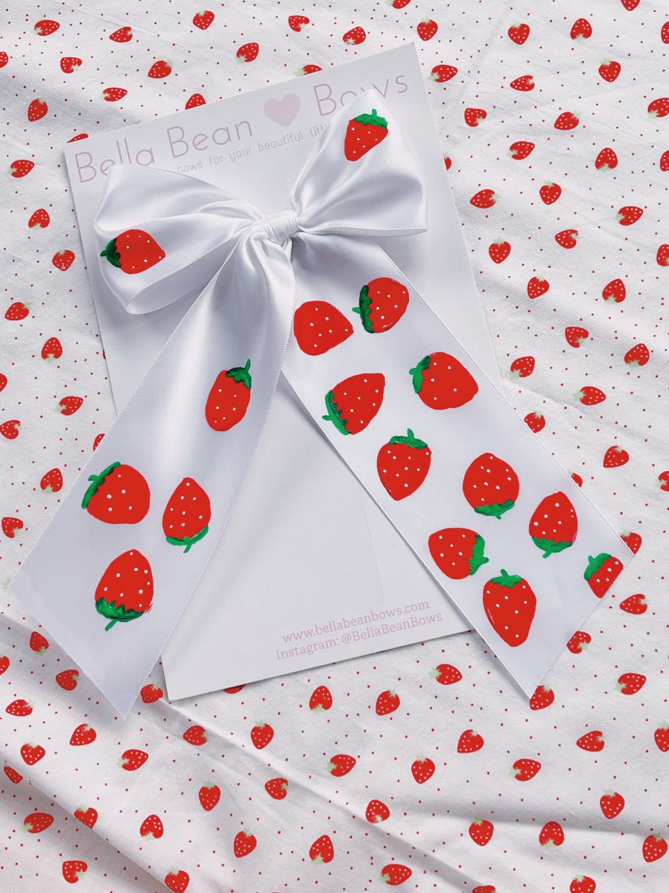 Satin Bow ~ 2" White // Painted Strawberries